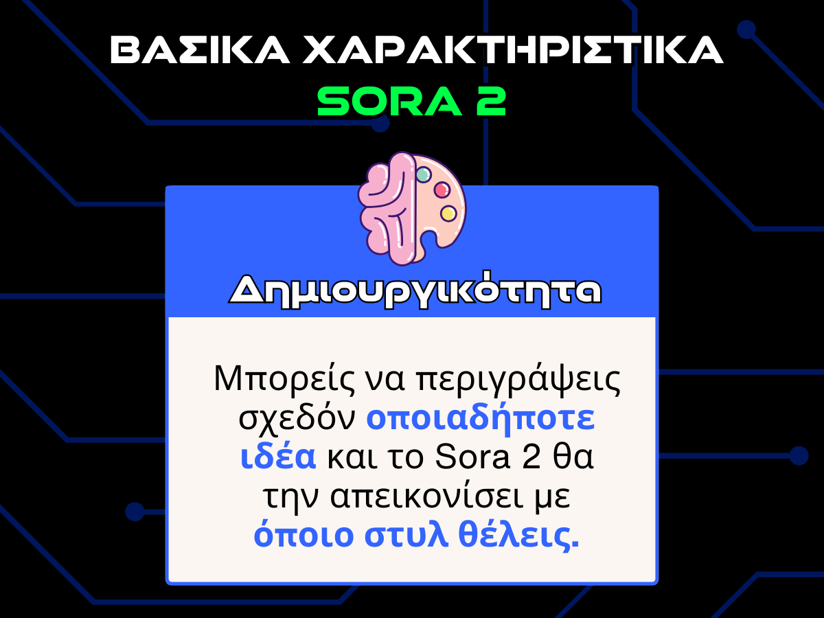 βασικα χαρακτηριστικα sora 2 - δημιουργικοτητα