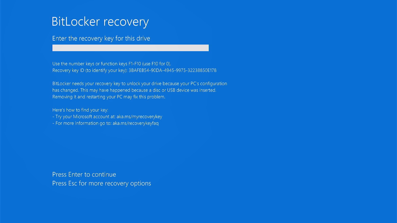 bitlocker error bluescreen screenshot