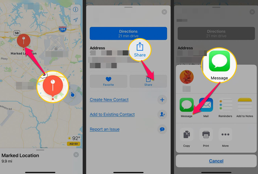 πως να στειλω πινεζα στο google maps - ios screenshot