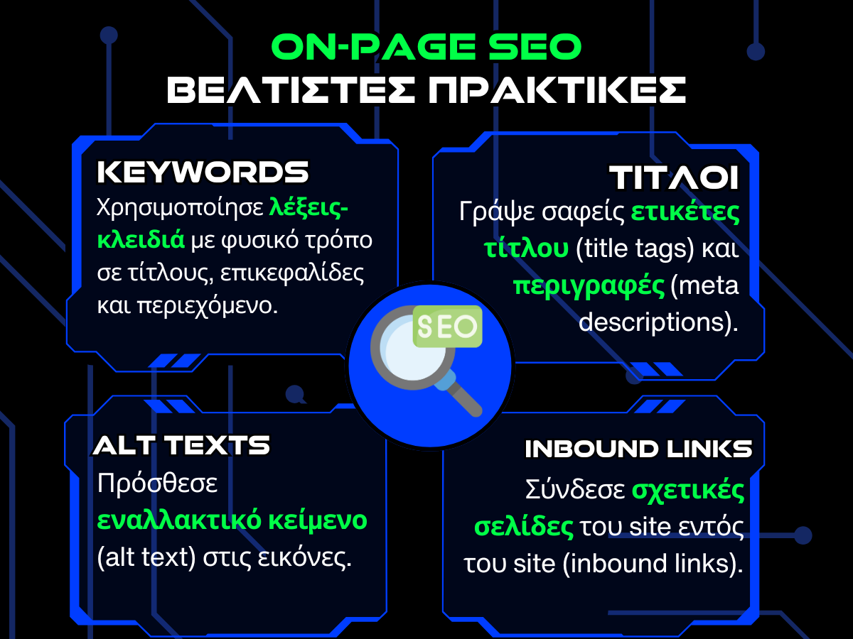 βελτιστες πρακτικες οn-page SEO - infographic